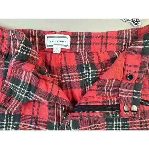 RVCA x Stella Maxwell NWT Women’s Ramone Pants Size 29 Red Plaid Punk Grunge Emo - Picture 7 of 16
